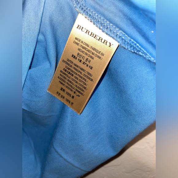 🎉HP🎉New! Burberry Mens V Neck Embroidered Shirt Size XXL m Light Azure Blue👕 - Picture 7 of 9